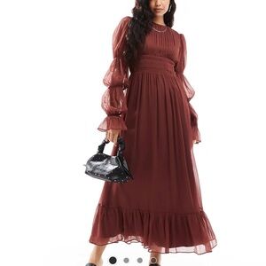 Elegant Burgundy Chiffon Dress